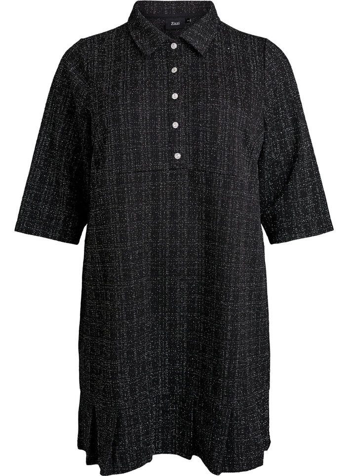 Korte boucléjurk met decoratieve knopen, Zwart, Packshot image number 0