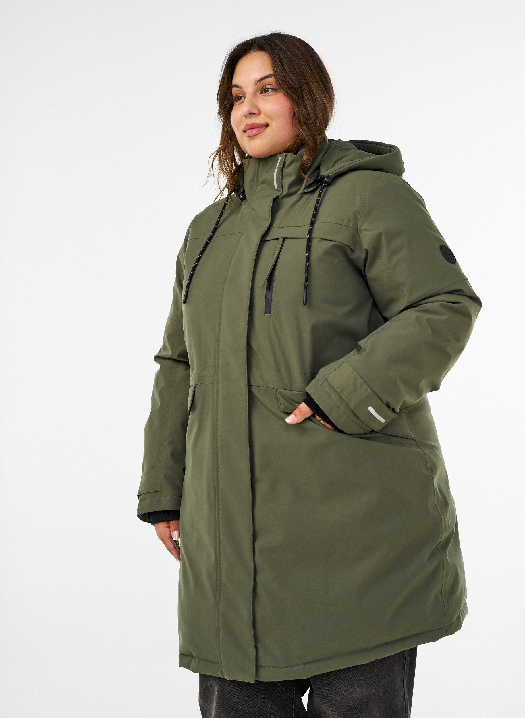 ZizziWaterafstotende parka met capuchon en functionele details, Groen, Model image number 0