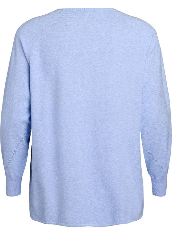 Gebreide blouse met ronde hals en gebreid patroon, Della R. Blue Mel., Packshot
