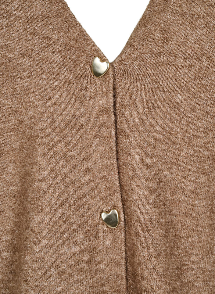 Gebreide cardigan met wol en hartvormige knopen, Fossil Mel., Packshot