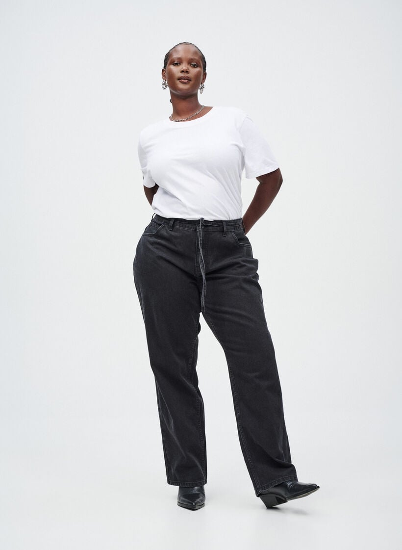 Straight-fit jeans met een strikceintuur, Zwart, Image