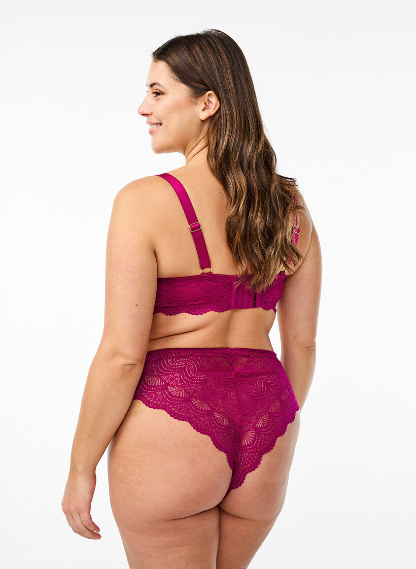 Volledig dekkende beha met kanten details en strikje, Boysenberry, Model