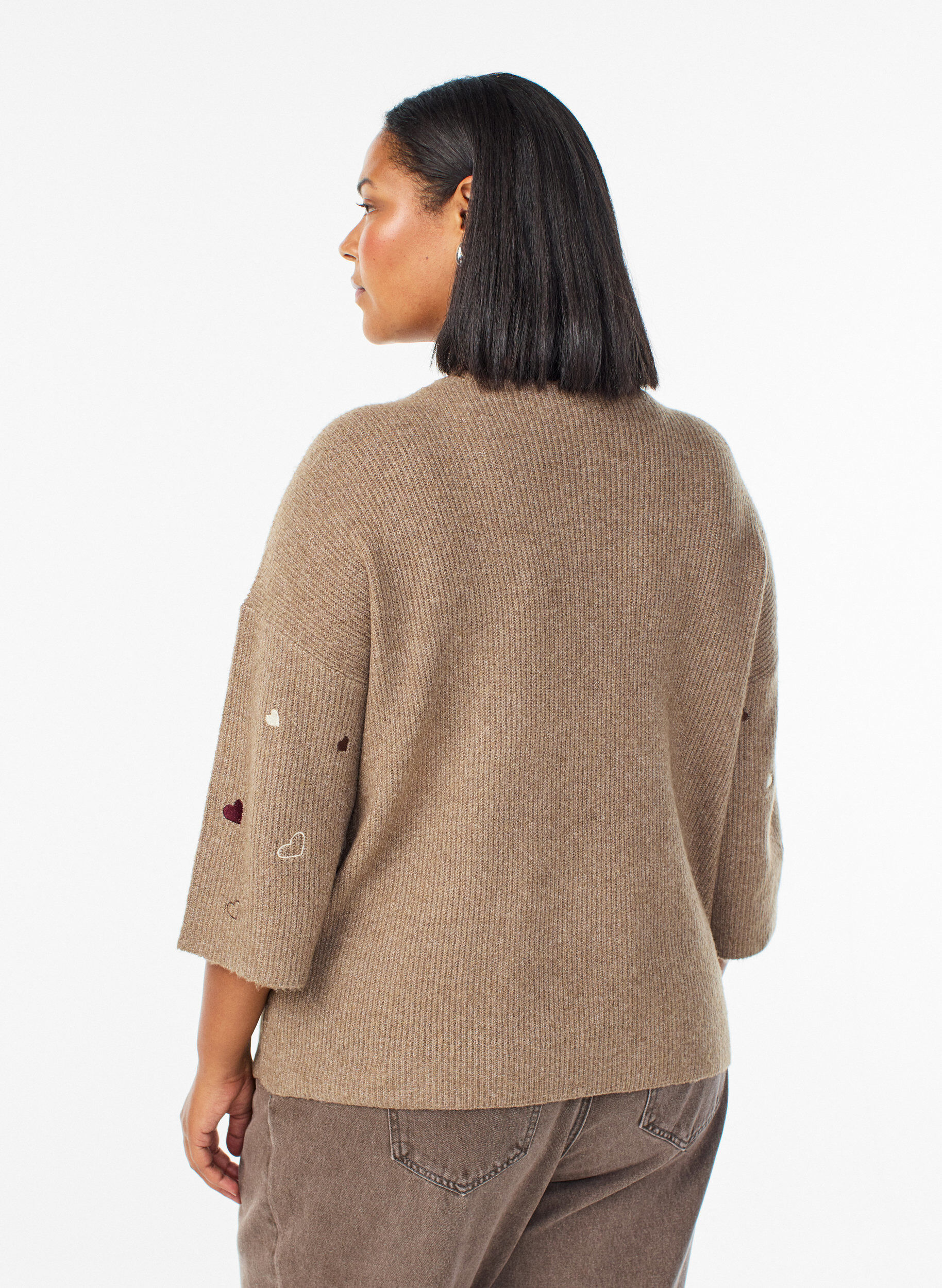 ZizziJumper met hartjes en 3/4 mouwen, Bruin, Model image number 2