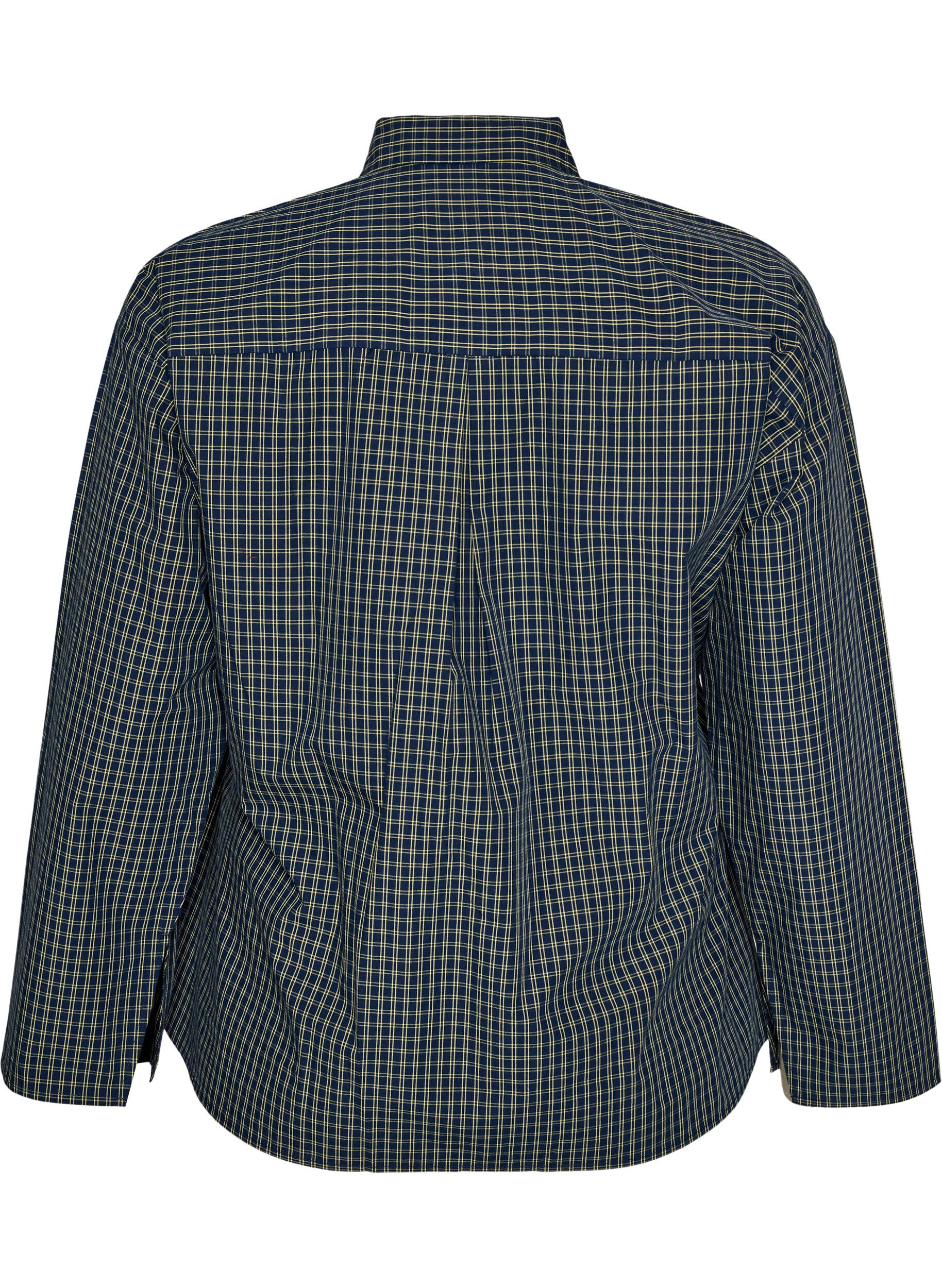 ZizziKatoenen overhemd met ruitpatroon en onzichtbare knoopsluiting, Blauw, Packshot image number 1