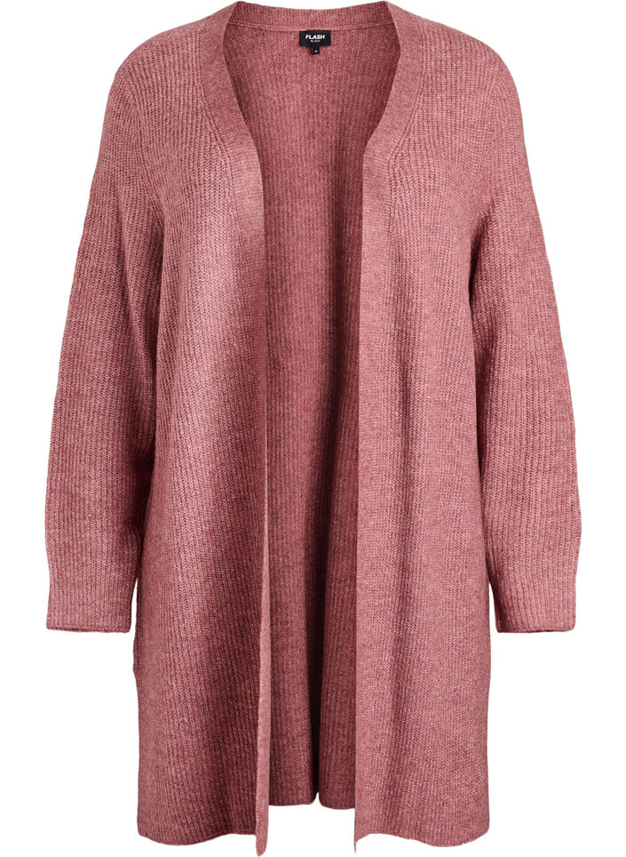 Cardigan long c&ocirc;tel&eacute; sans fermeture, Rose, Packshot image number 0