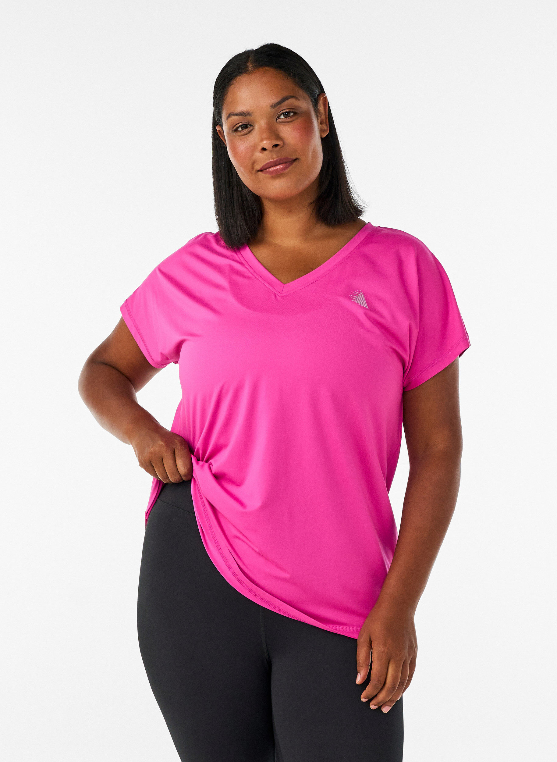 Losvallend trainings-T-shirt met V-hals, Roze, Model