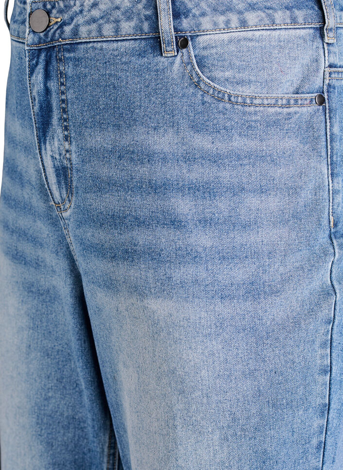 Jeans met rechte, wijde pijpen en stikdetails, Blue Denim, Packshot
