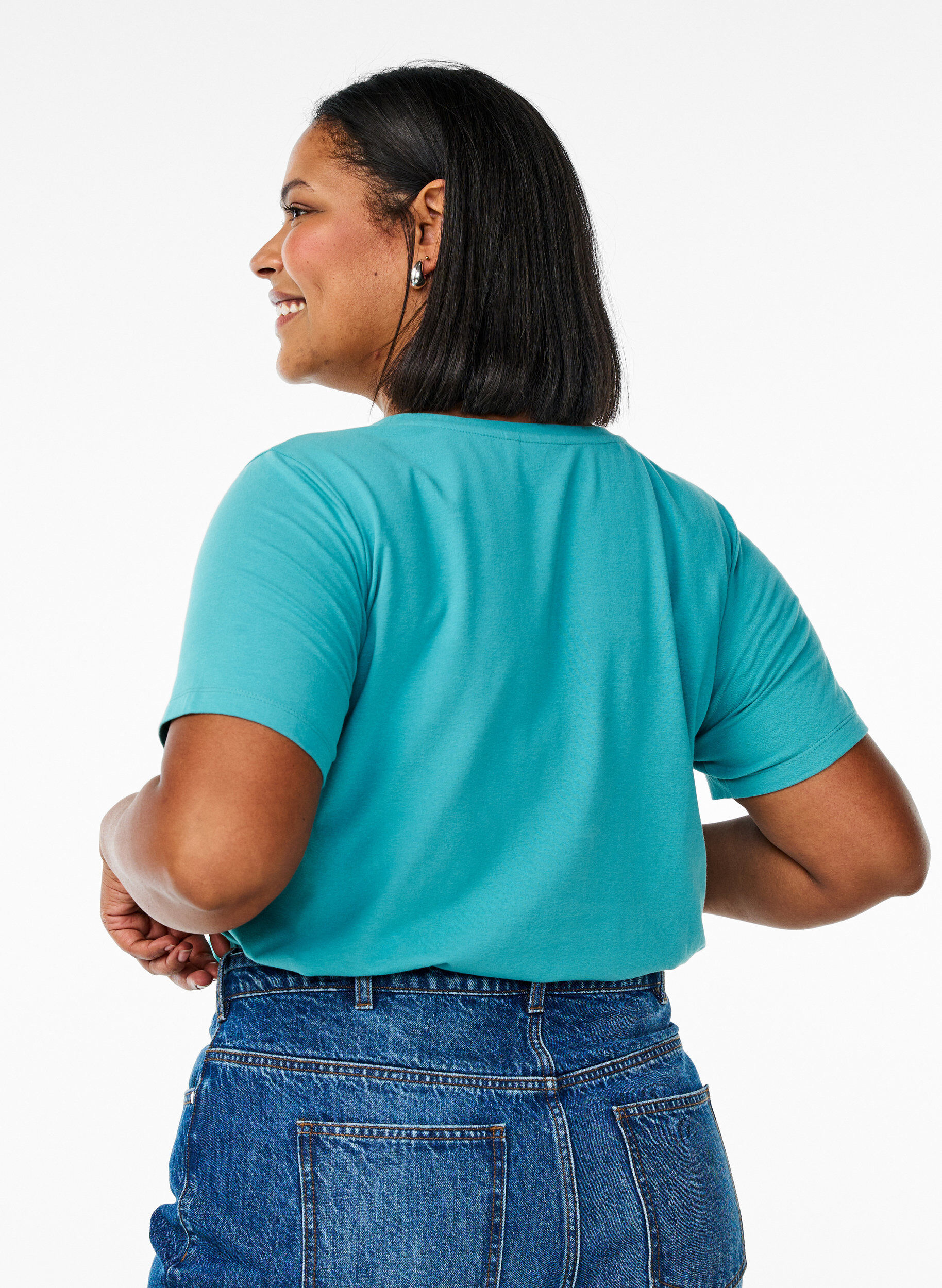 ZizziBasic effen katoenen t-shirt, Blauw, Model image number 2