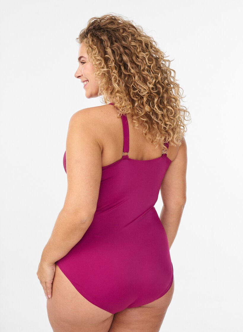 Badpak met beugel en geplooid effect, Paars, Model image number 1