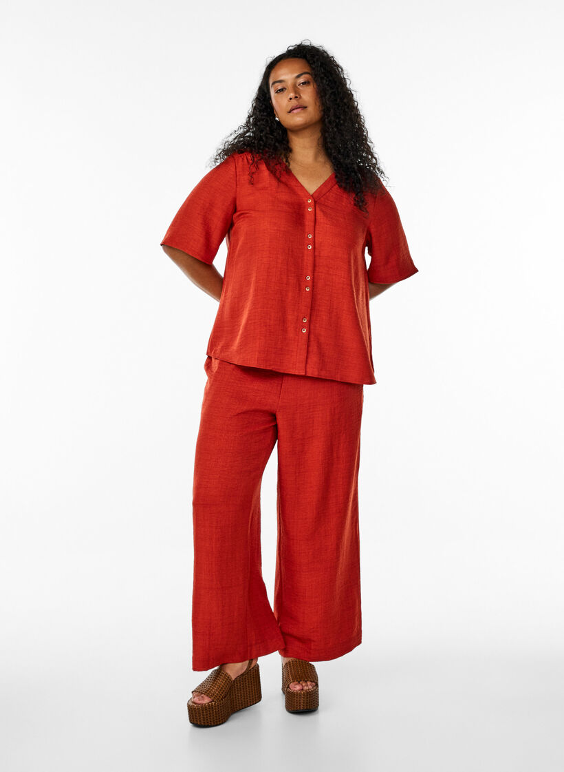 Overhemd blouse met V-hals en korte mouwen, Ketchup, Model