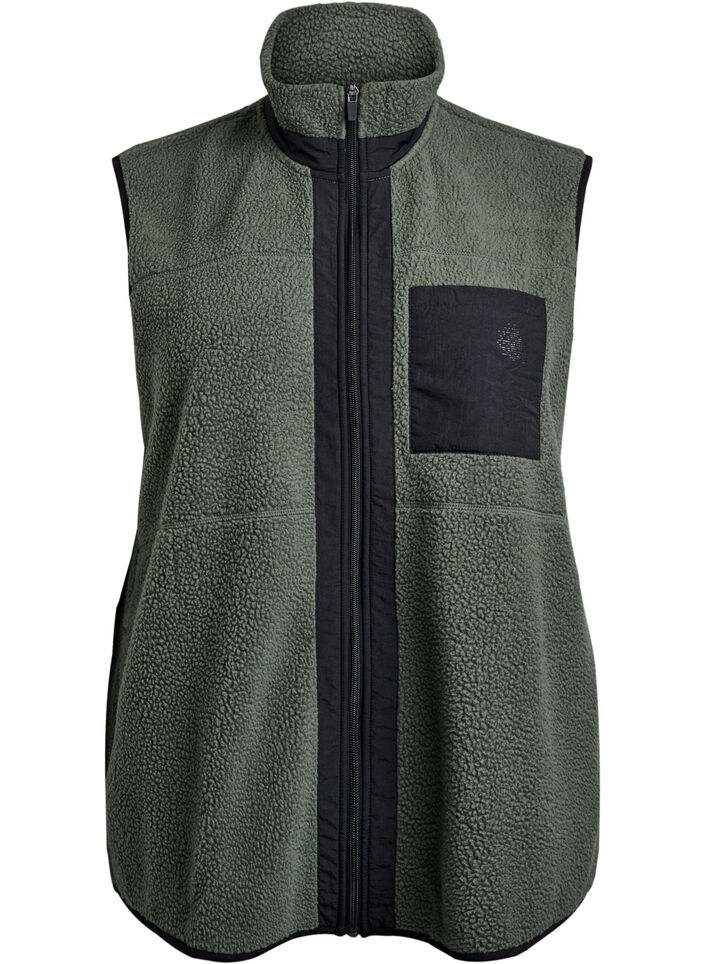 Sportieve teddy bodywarmer met zakken, Thyme, Packshot