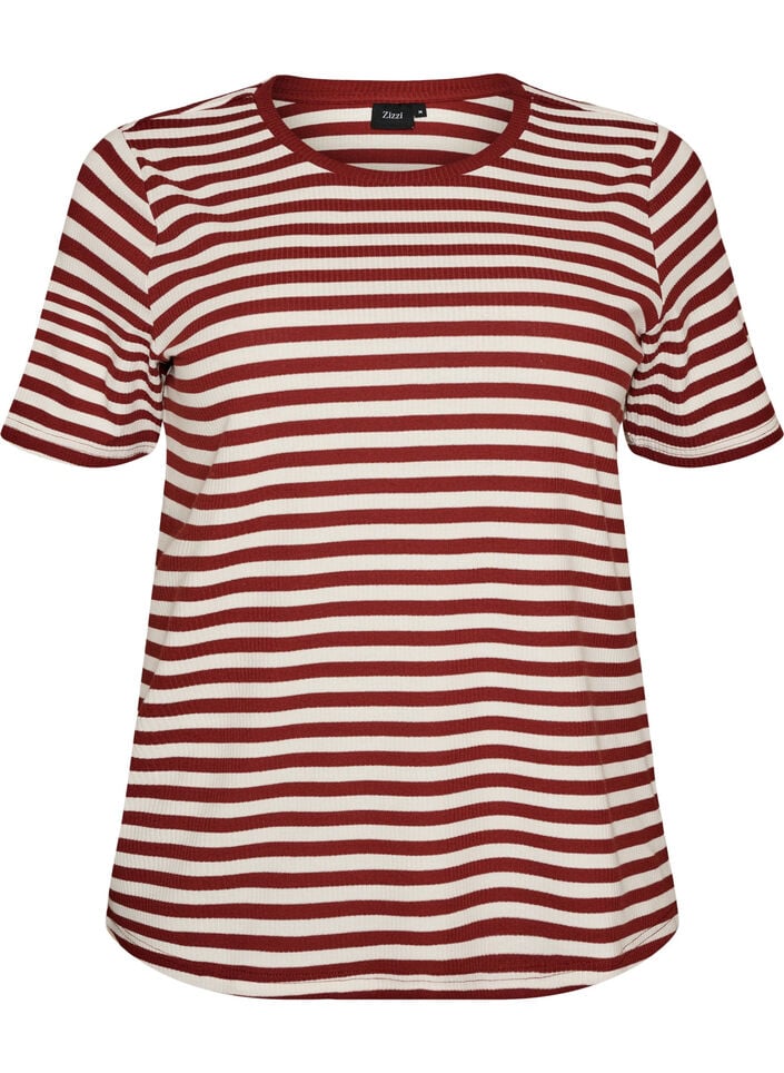 Gestreept T-shirt met geribbelde textuur, Rood, Packshot image number 0