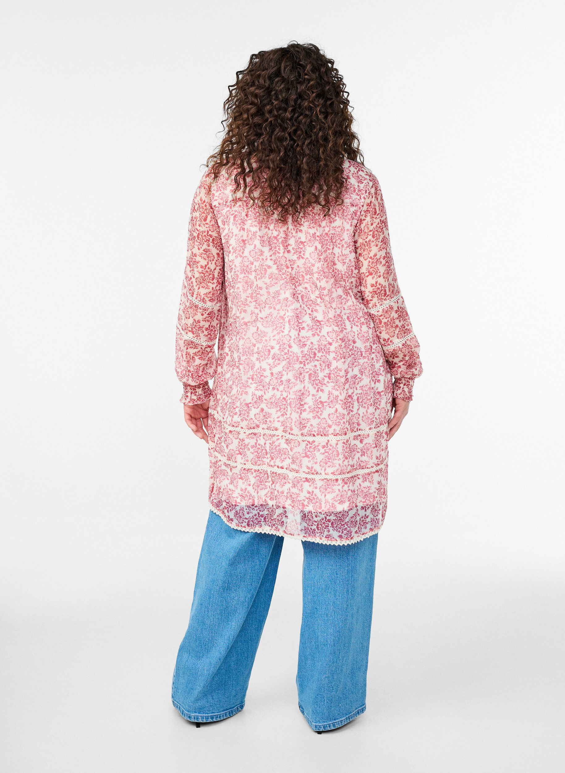 ZizziKorte chiffonjurk met gehaakte details, Roze, Model image number 1