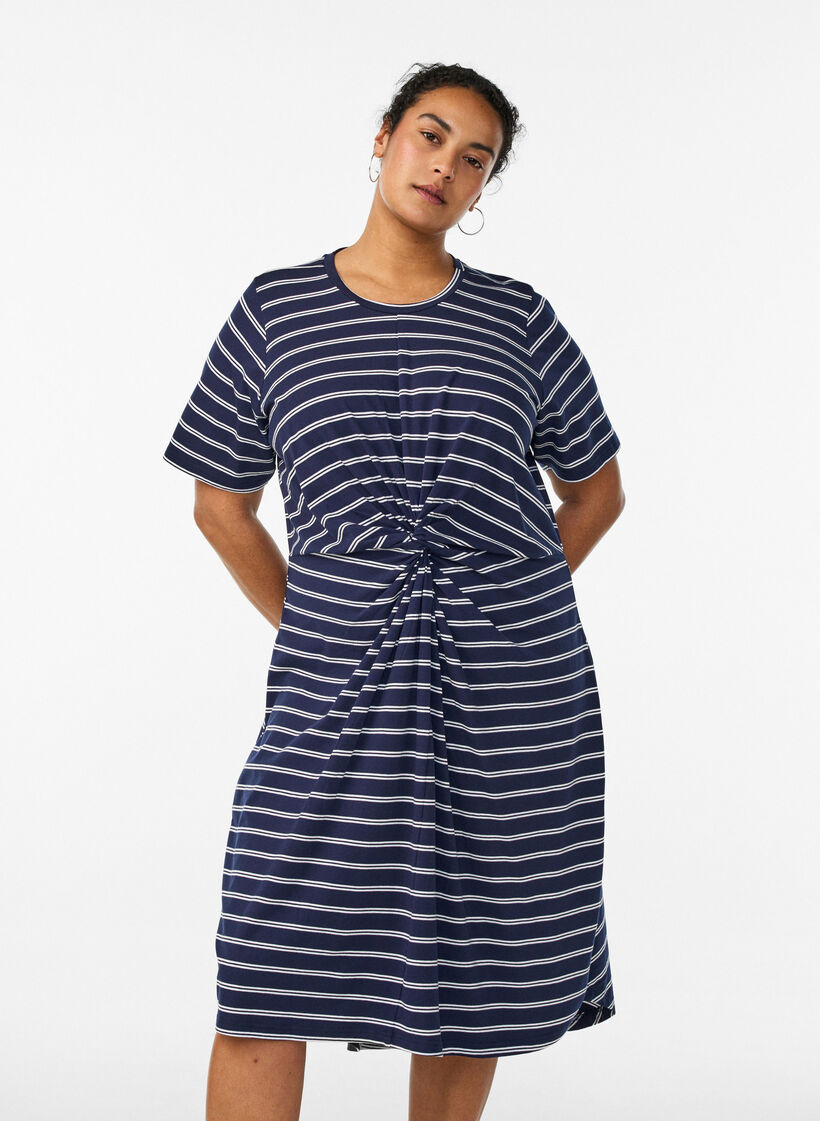 Katoenen jurk met twistdetail, Blauw, Model image number 0
