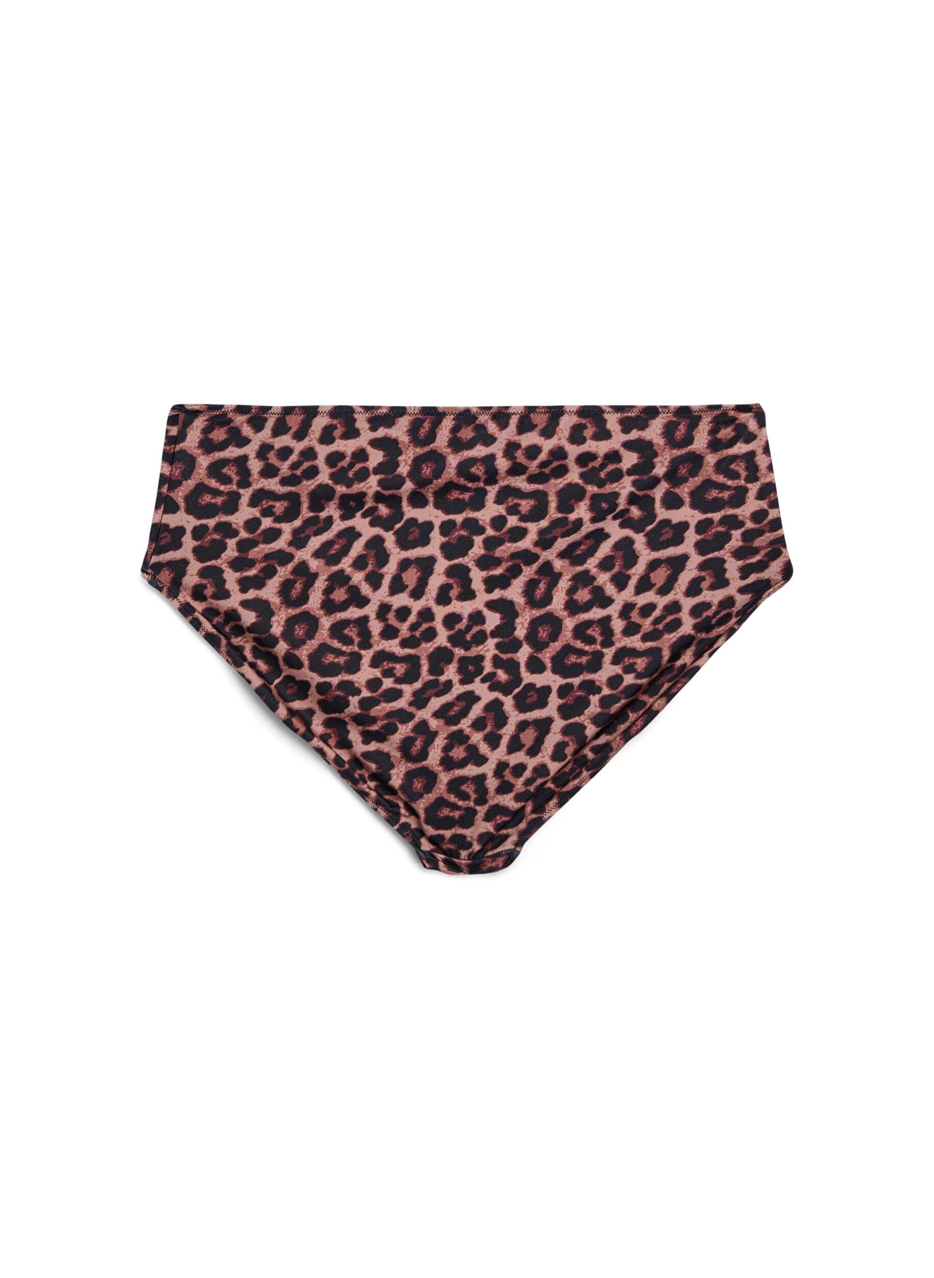 ZizziLeopard hoog getailleerde bikini broekjes, Bruin, Packshot image number 1