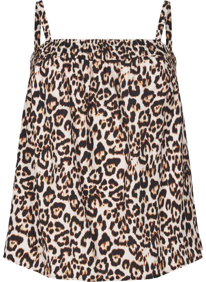 Viscose top met smalle bandjes, Eggnog Leo AOP, Packshot