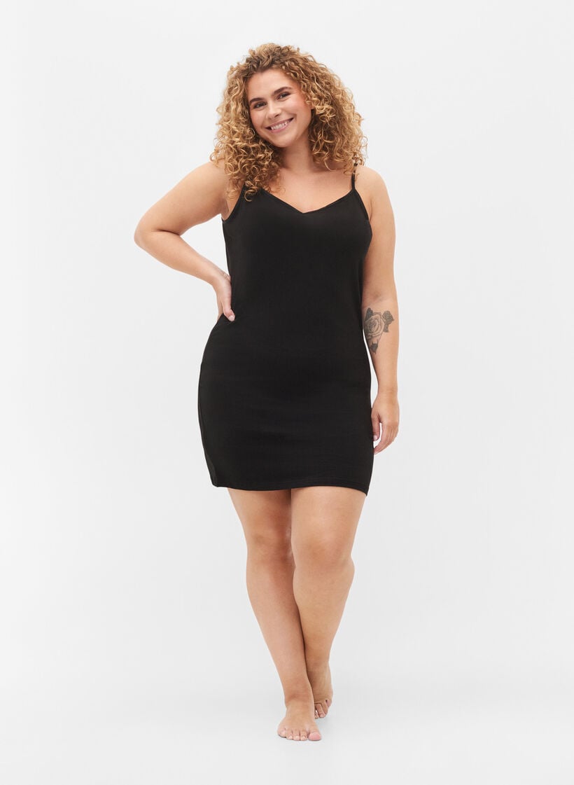 Lang basic katoenen topje, Zwart, Model image number 1