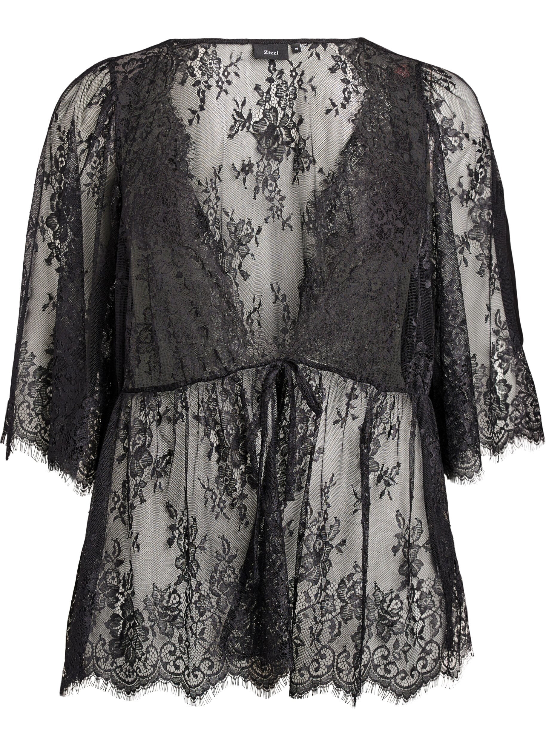 Kanten top met strikdetail en 3/4-mouwen