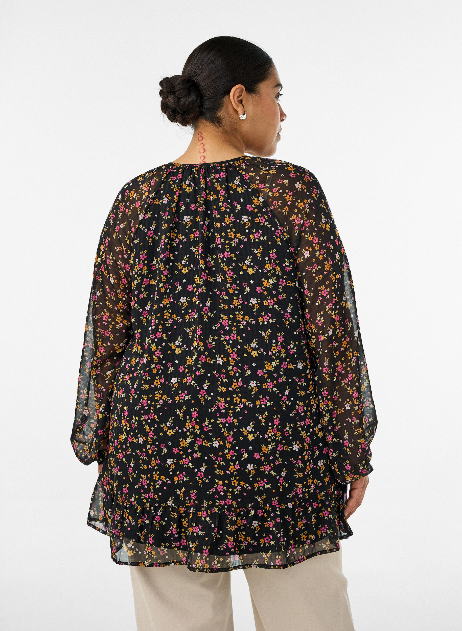 ZizziA-lijn tuniek met bloemenprint, Zwart, Model image number 2
