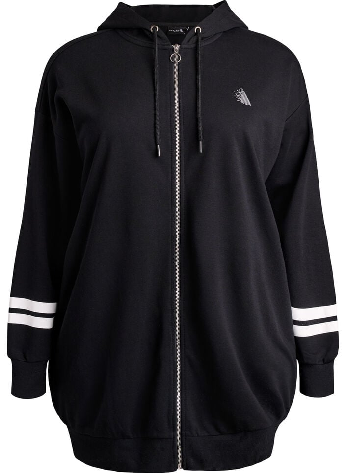 Lange sweatvest met printdetails, Zwart, Packshot image number 0