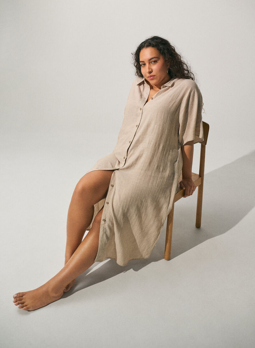 Shirtjurk in linnen en viscose met korte mouwen, Beige, Image image number 0