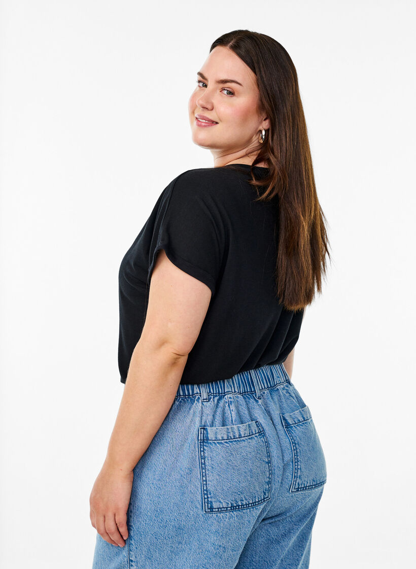 Los T-shirt met ronde hals, Zwart, Model image number 2