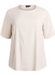 Geweven blouse met korte mouwen en ronde hals, Beige, Packshot image number 0