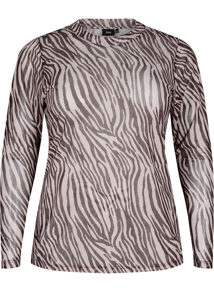 Mesh top met zebra print, Zwart, Packshot image number 0