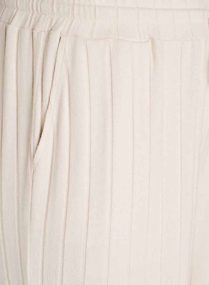 Geribde jersey lounge broek met hoge taille, Beige, Packshot image number 2