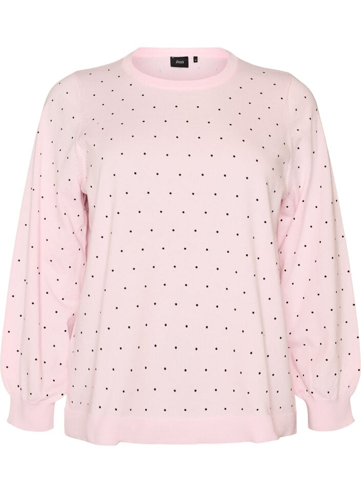 Gebreide blouse met kleine stippen, Roze, Packshot image number 0