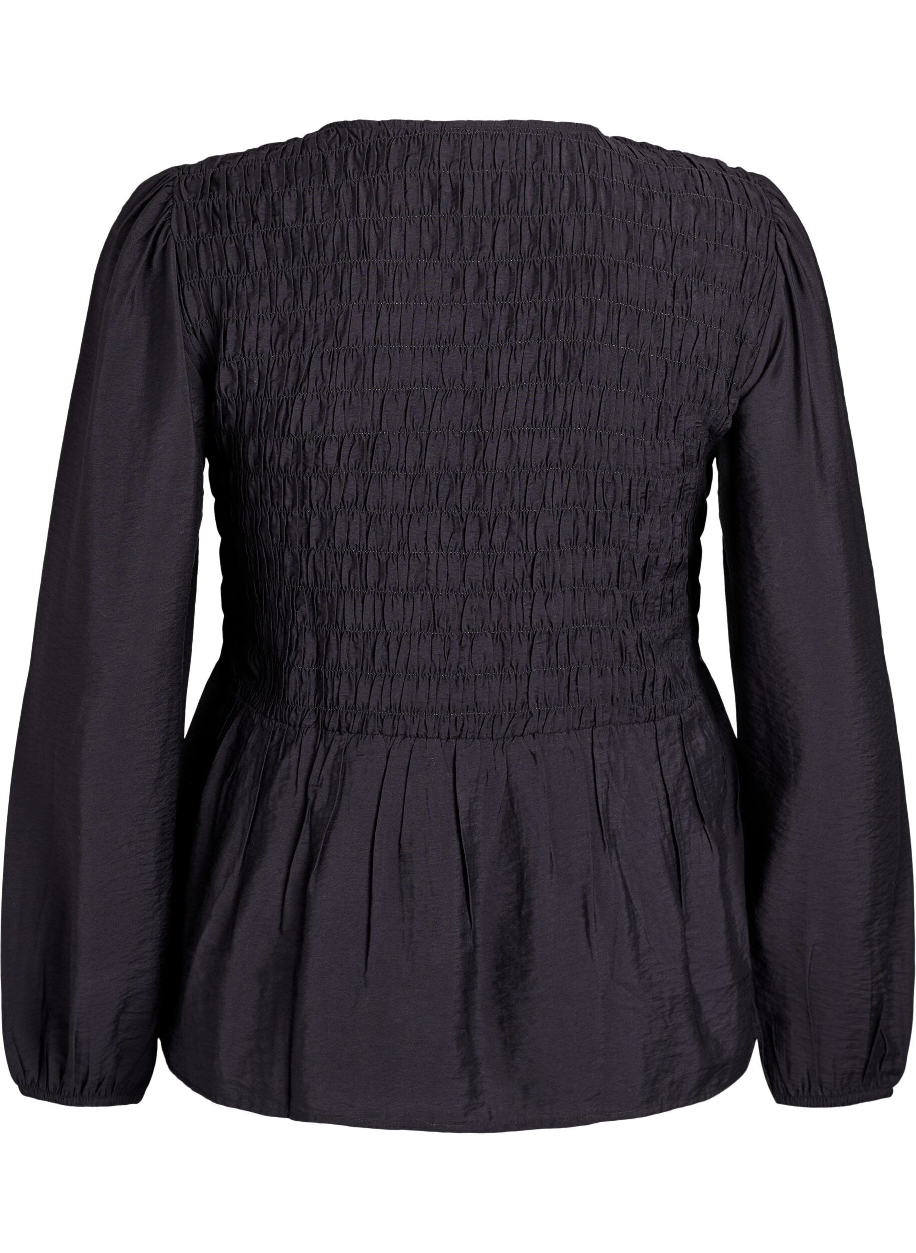 ZizziBlouse met smock en lange mouwen, Zwart, Packshot image number 1