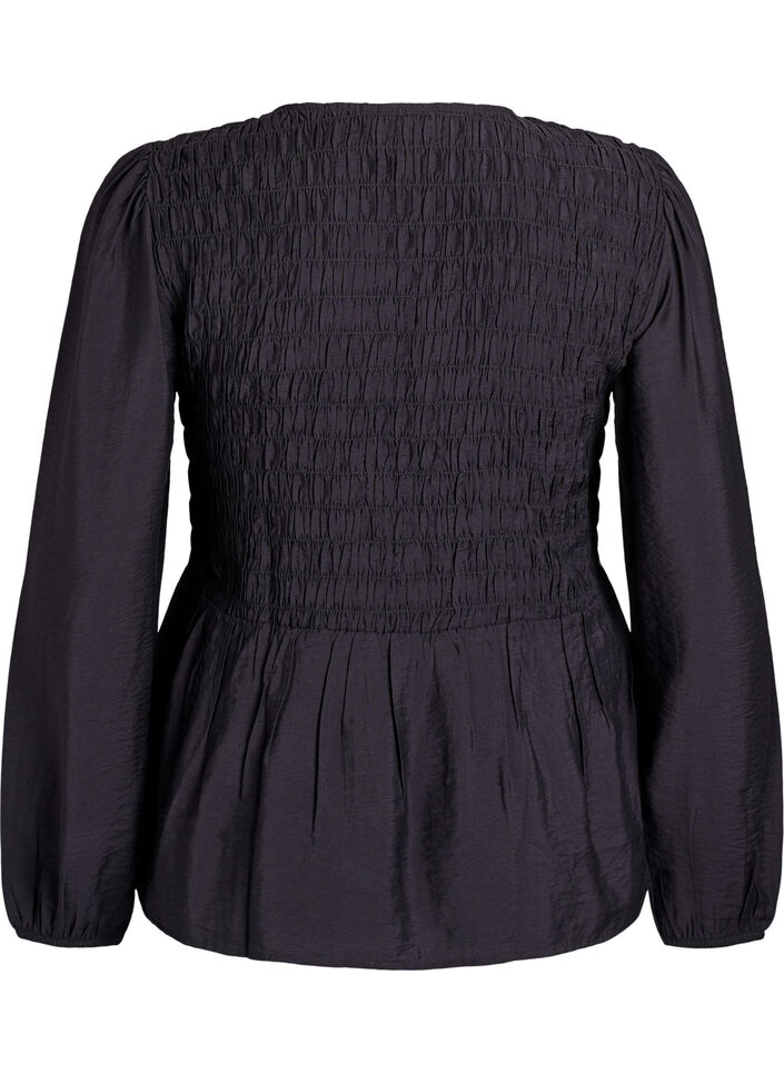 Blouse met smock en lange mouwen, Zwart, Packshot image number 1
