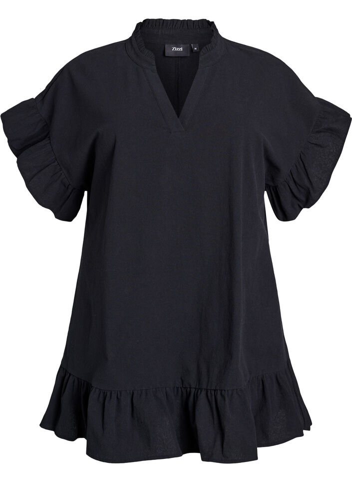 Tunic met V-hals en ruchesdetails, Zwart, Packshot image number 0