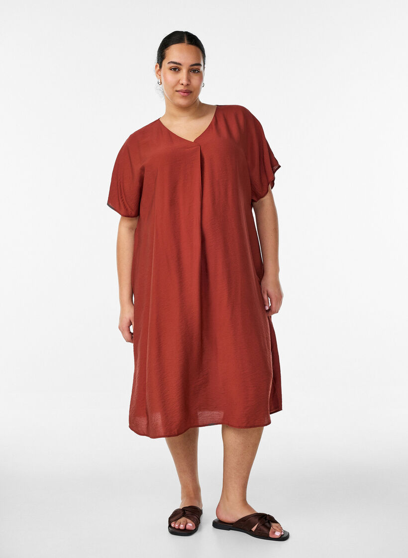 Jurk met V-hals van viscose, Rood, Model image number 1