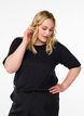Geribde jersey blouse met korte mouwen, Zwart, Model image number 0