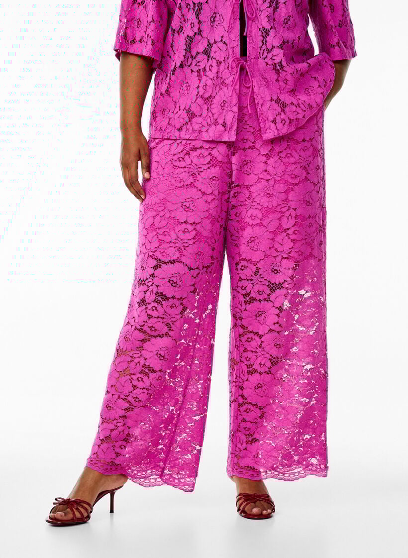 Kanten broek met hoge taille en zakken, Purple Orchid, Model