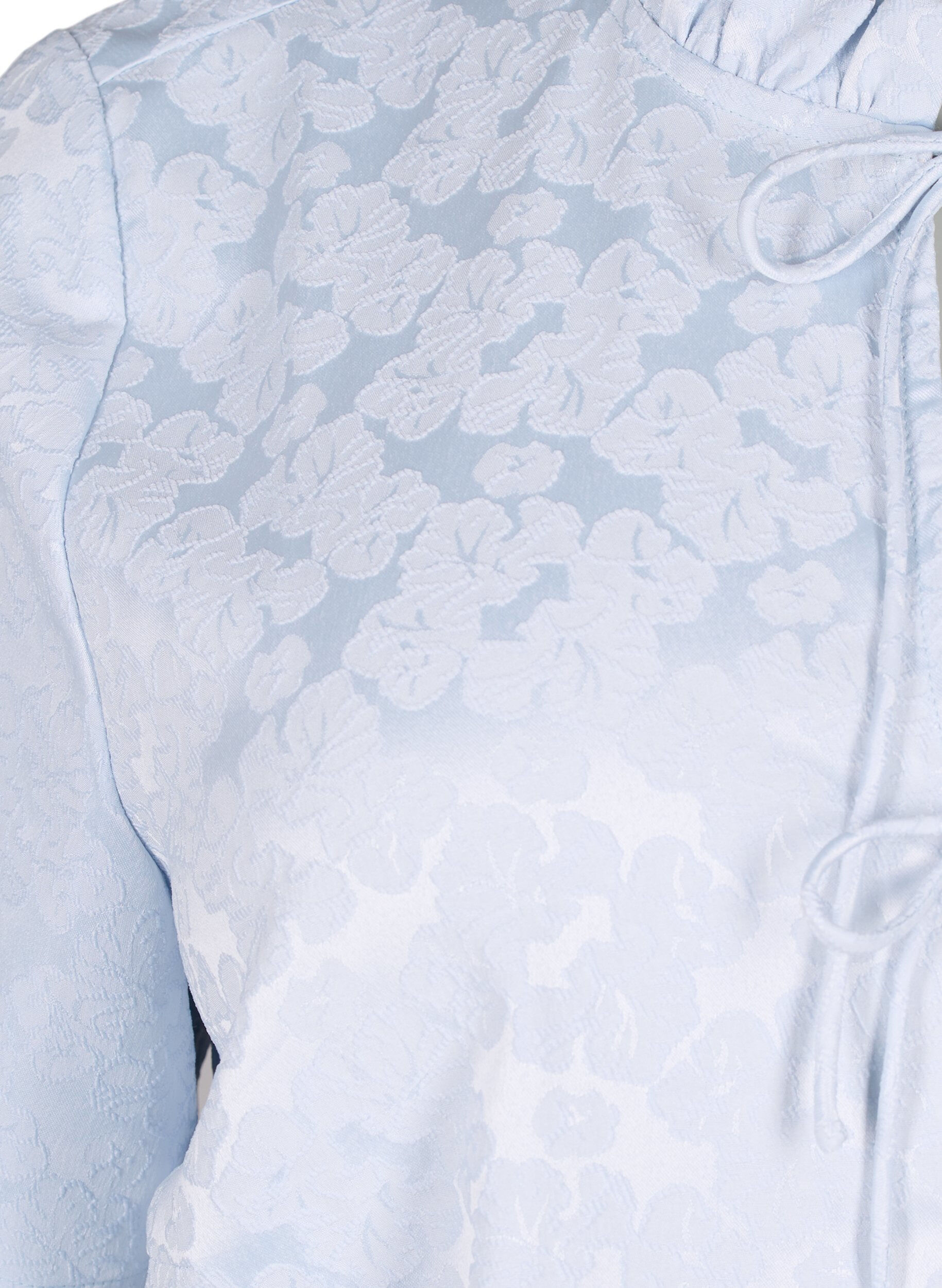 ZizziJacquard blouse met korte mouwen en strikjes, Blauw, Packshot image number 2
