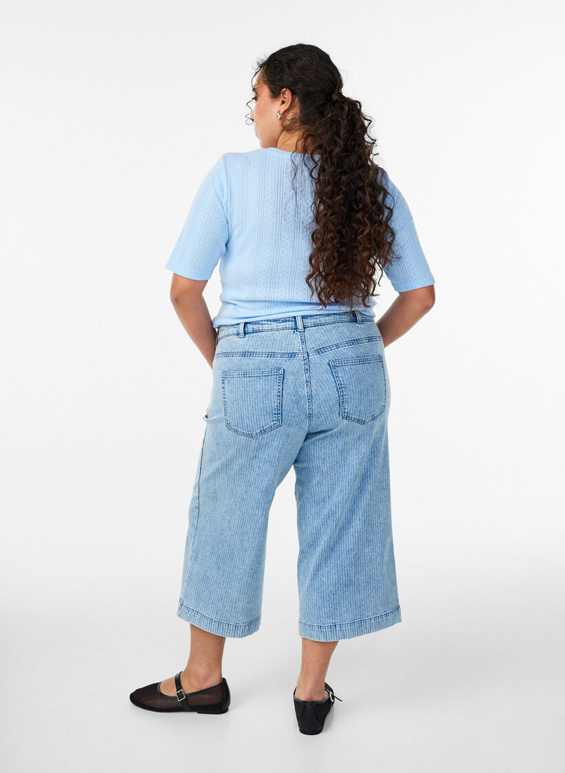 Pinstripe wijde-pijp culotte-jeans, Blauw, Model image number 1
