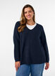 Gebreide blouse met V-hals en raglanmouwen, Blauw, Model image number 0