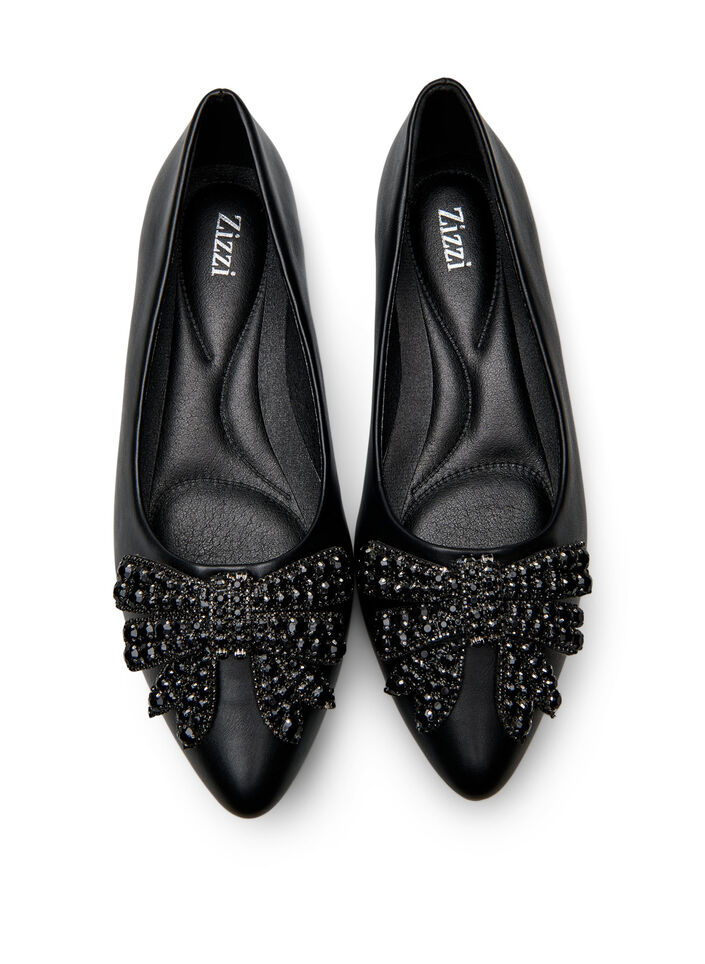 Wide fit - Ballerina met strik en strassteentjes, Black, Packshot