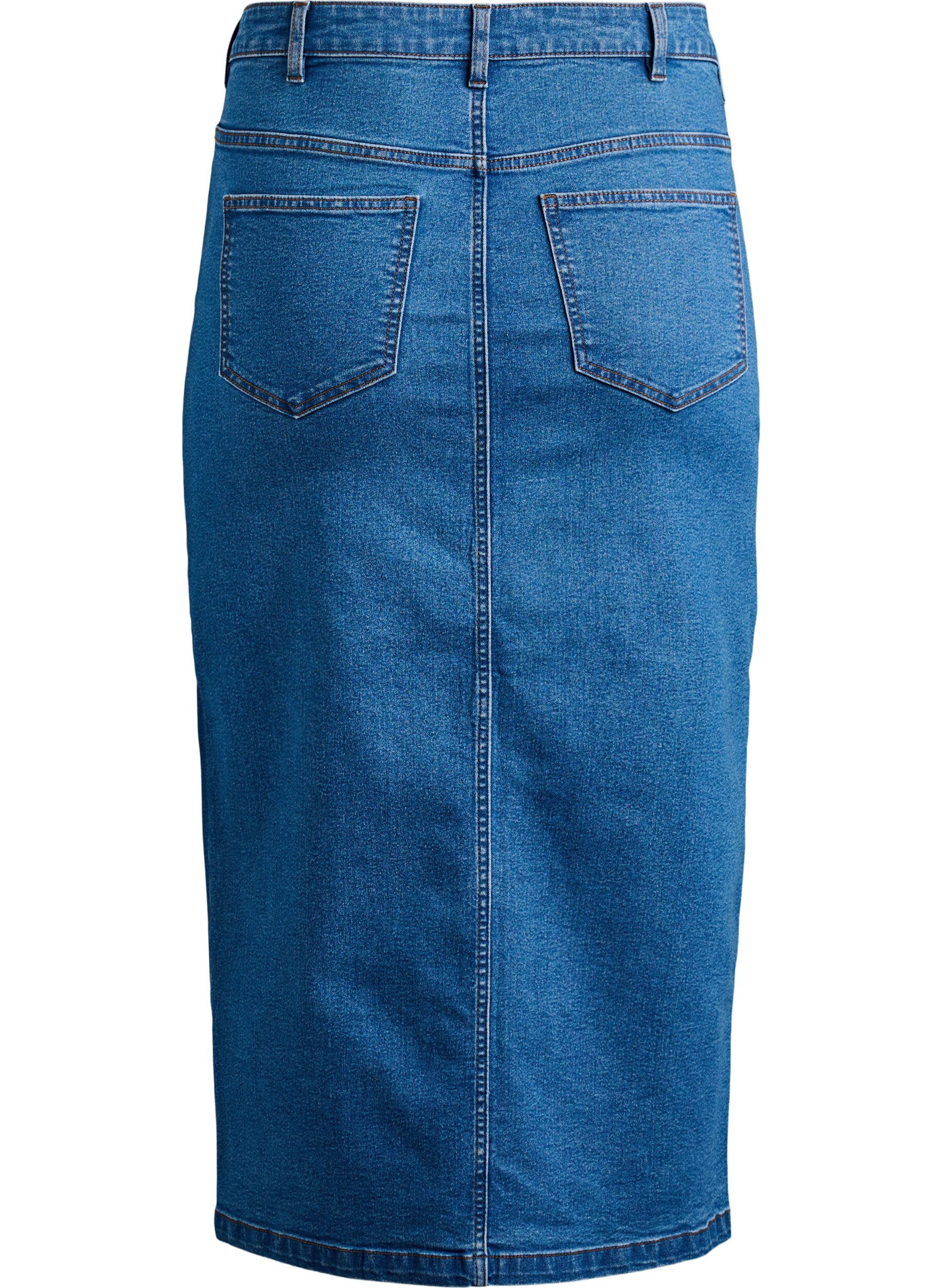 ZizziHalflange denimrok met een voorsplit, Blauw, Packshot image number 1