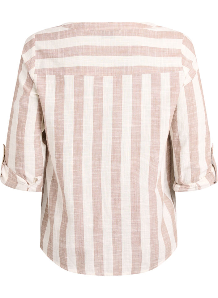 Chemisier en coton avec col en V, Beige, Packshot image number 1