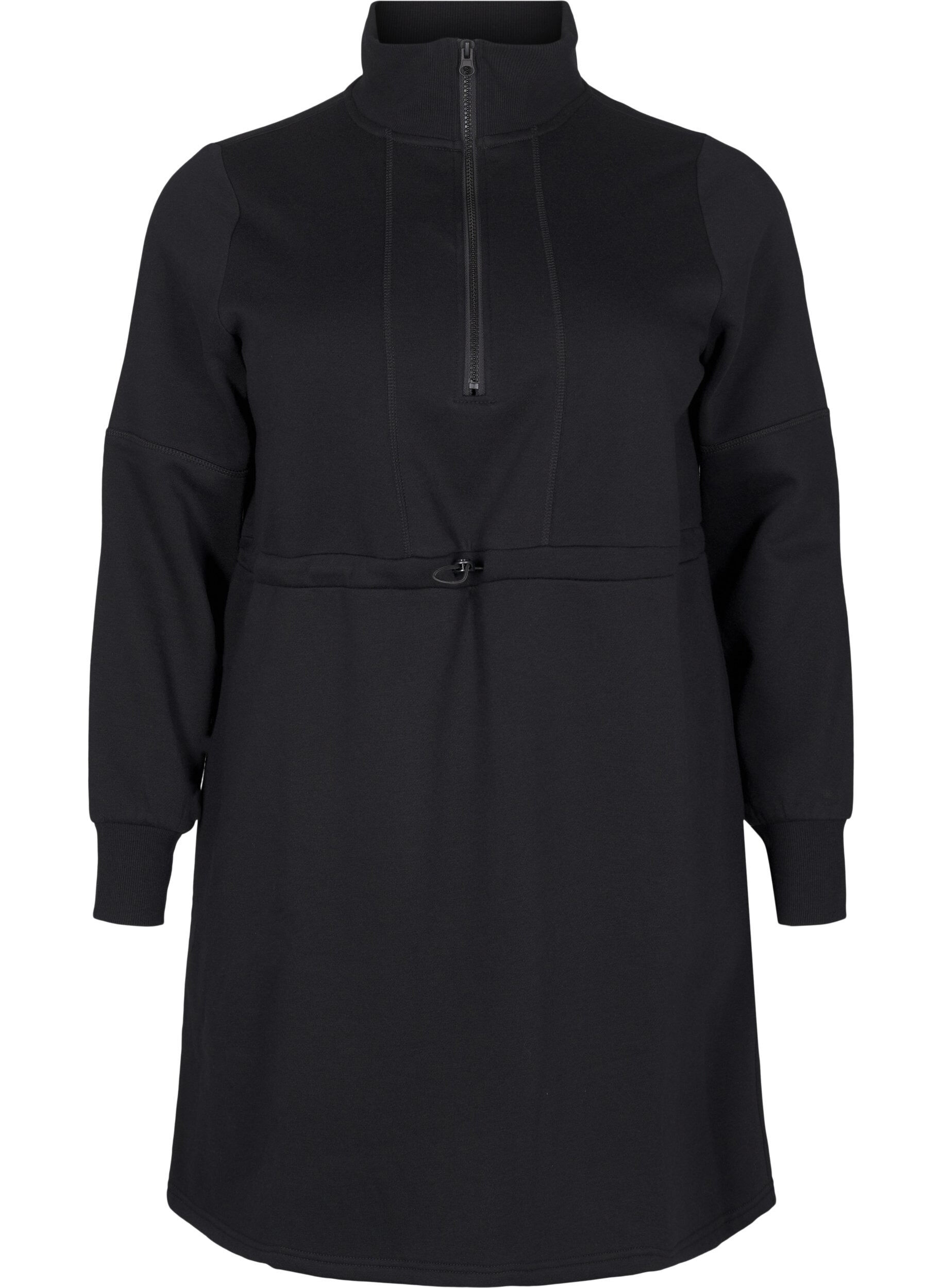 ZizziKorte sweatshirt jurk met een col en verstelbare taille, Black, Packshot image number 0