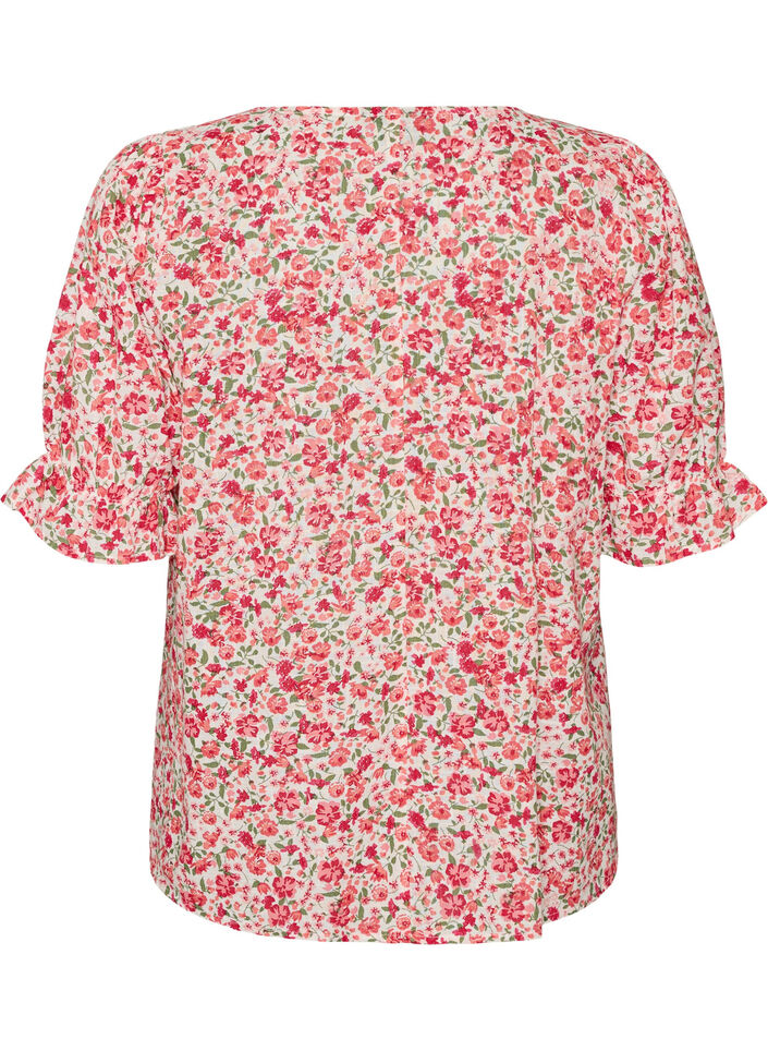 Katoenen blouse met vierkante halslijn, Rood, Packshot image number 1