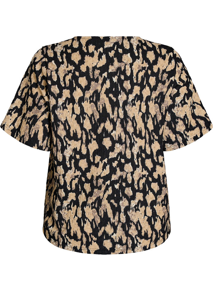 Blouse &agrave; manches courtes &agrave; motifs, Noir, Packshot image number 1