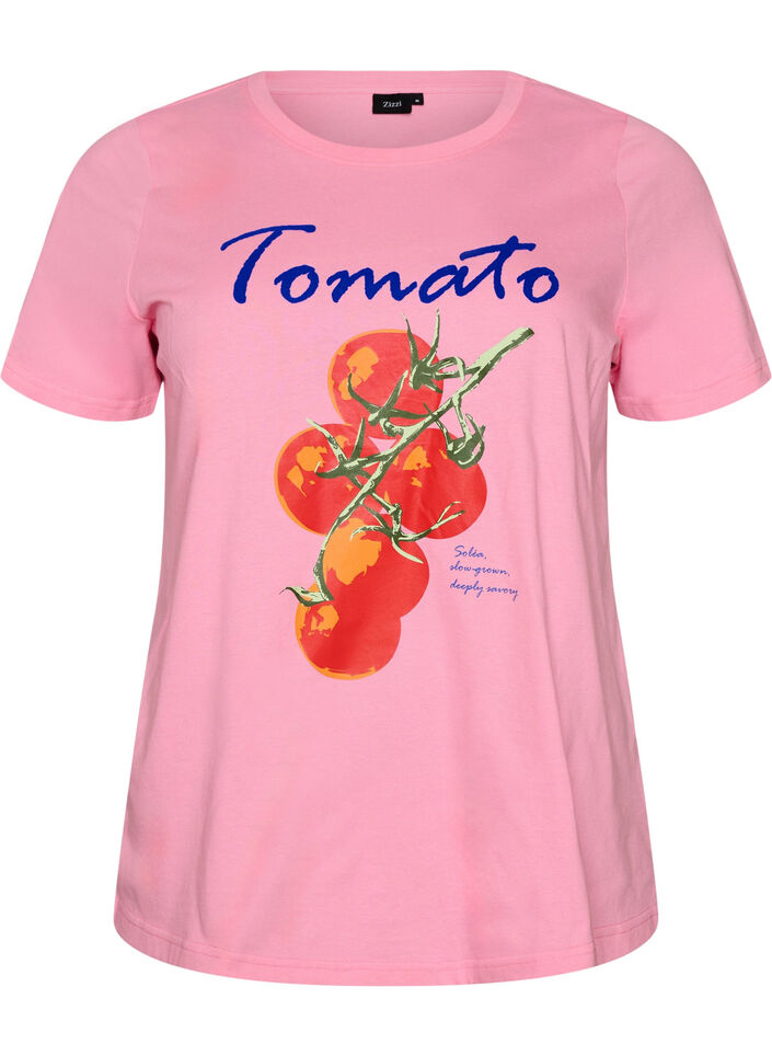 T-shirt van biologisch katoen met tomatenprint, Roze, Packshot