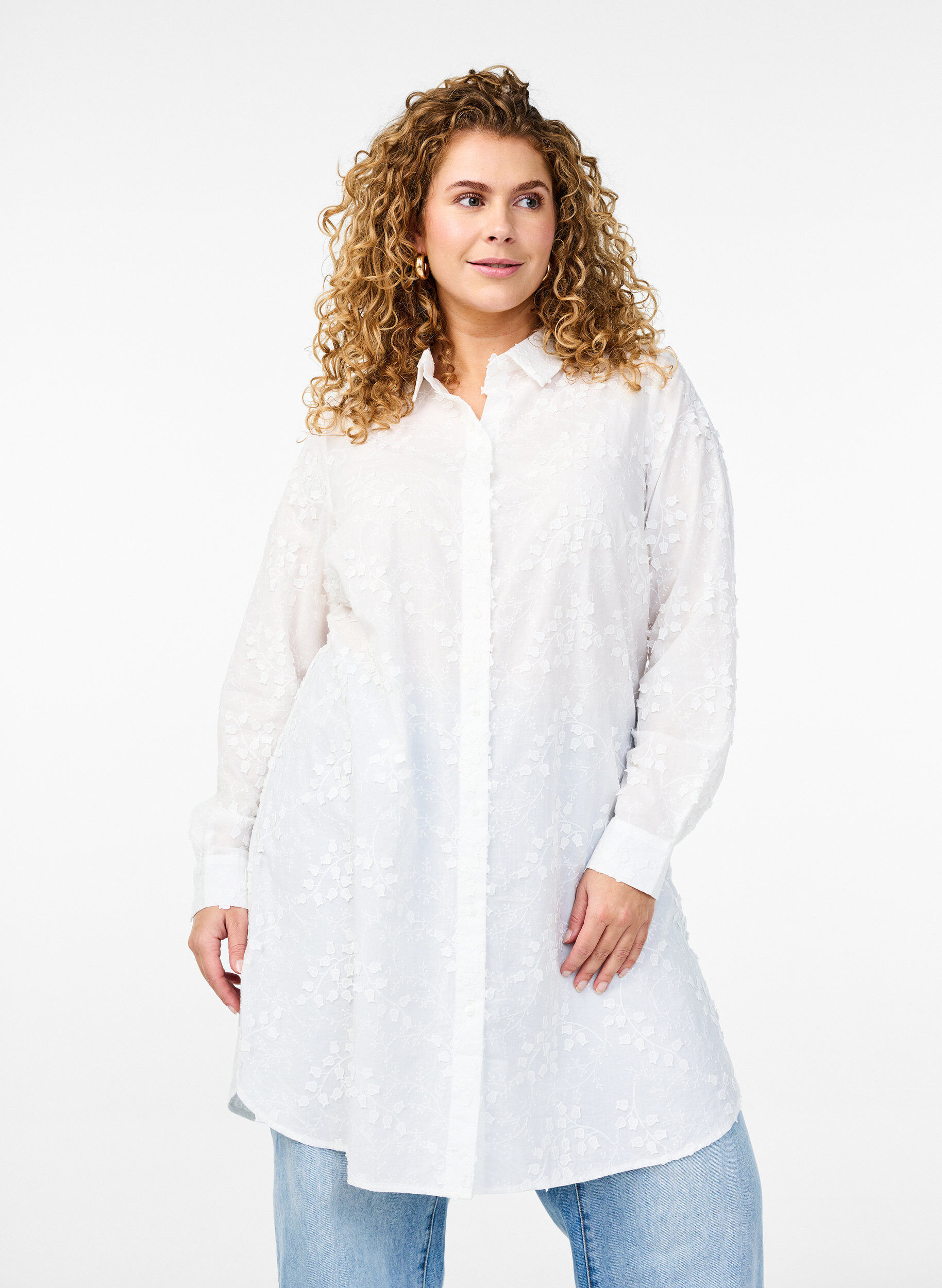 Jurk met geborduurde bloemen, Wit, Model
