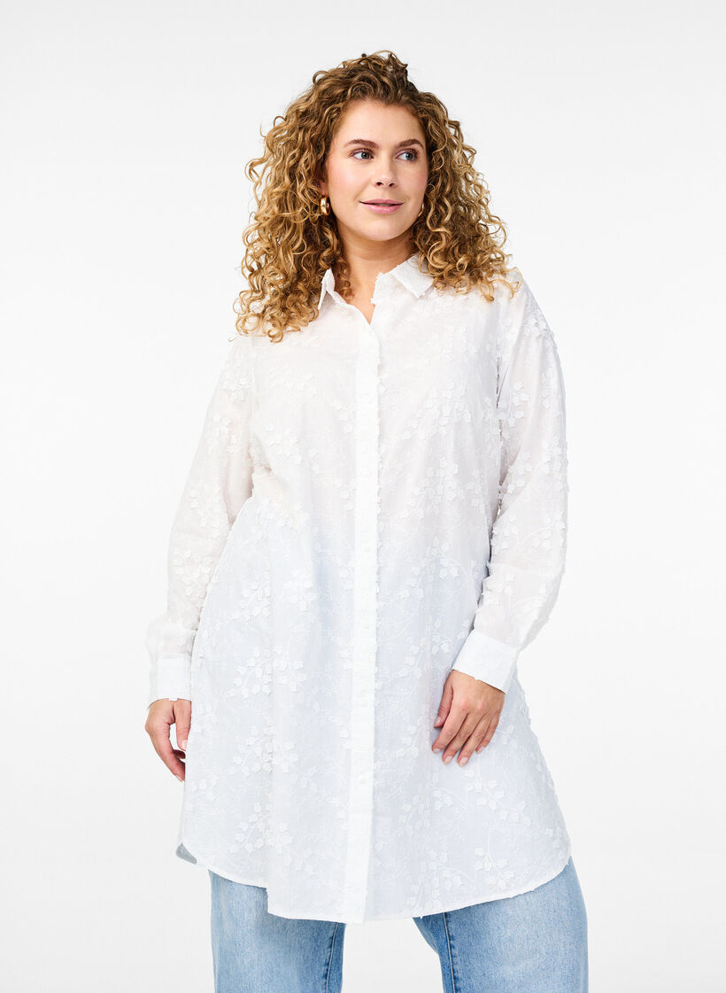 Jurk met geborduurde bloemen, Wit, Model image number 0
