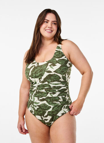 ZizziBadpak met palmbomenprint en geplooide details, Groen, Model image number 0