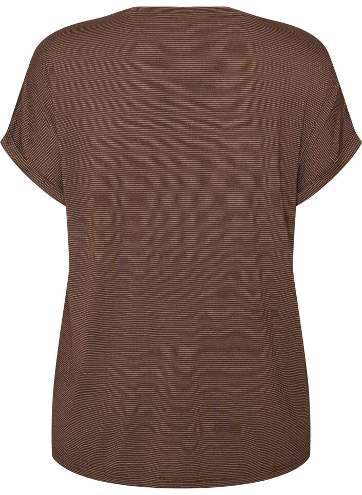 Viscose T-shirt met glitterstrepen, Bruin, Packshot image number 1